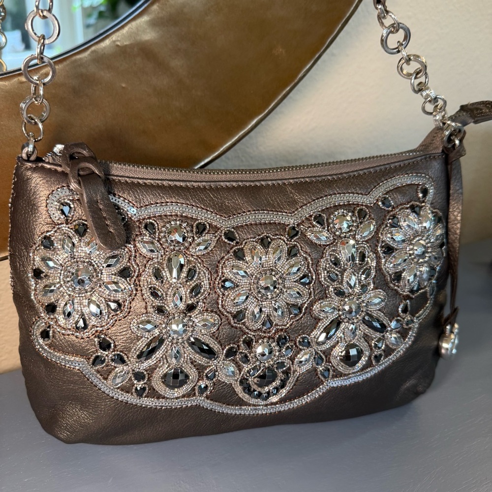 Brighton, Angelina, pewter shoulder bag purse with beautiful stonework